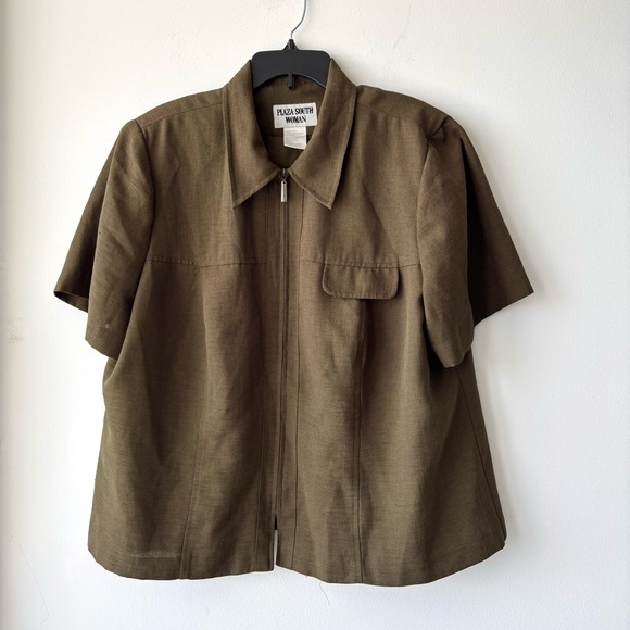 plaza south Jackets & Blazers - VTG Plaza South Jacket Olive Green Full Zip Women 20W Utility Minimalist Casual